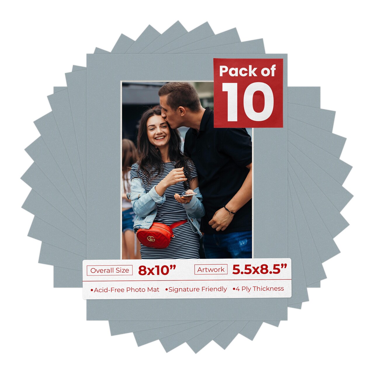 Metallic Silver Mat Board for 8x10 Frames - Fits 5.5x8.5 Photos